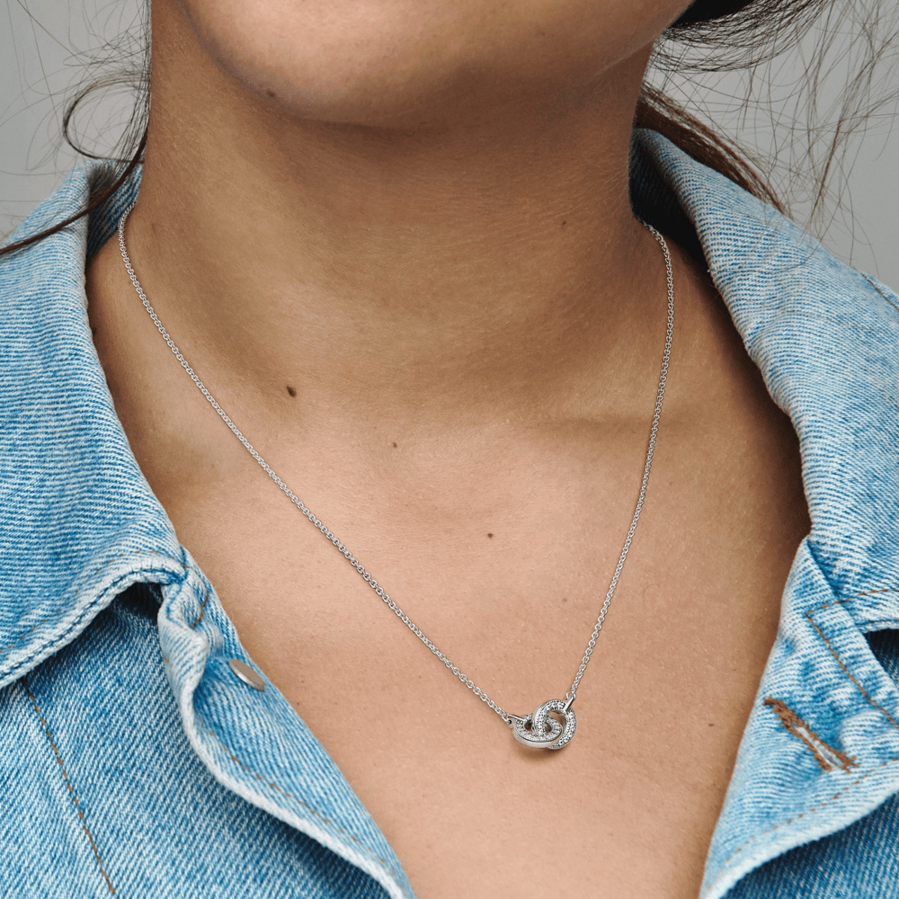 Colar Pandora Signature Interligado Pave Em Prata