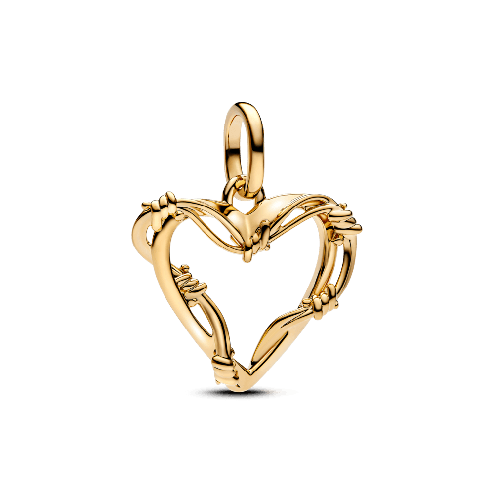 Charm Ouro Medalhão Coração de Arame Farpado