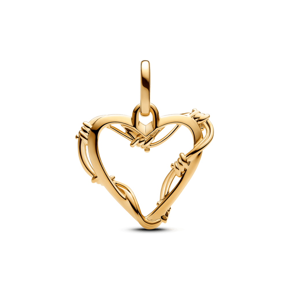 Charm Ouro Medalhão Coração de Arame Farpado