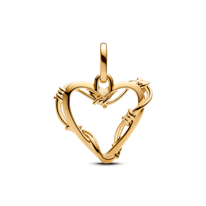 Charm Ouro Medalhão Coração de Arame Farpado