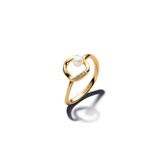 Anel Ouro Com Perola Branca Oval E Circulo Pave