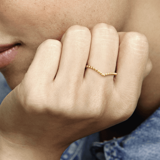 Anel Pandora Chevron Contas Em Ouro Rose